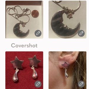 Moon & stars w beads 925 18”chain+925⭐️dangle earrings